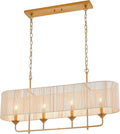 42” Boho Chandelier Brass and White Hand Woven Rattan Pendant Light Linear Large Island Light for Dining Room Kitchen Island Living Room, UL Listed