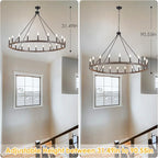 Wagon Wheel Chandelier 20-Light 48" Round Rustic Farmhouse Chandelier Light Fixture for High Ceiling Foyer Hallway Living Room Dining Room Kitchen Island