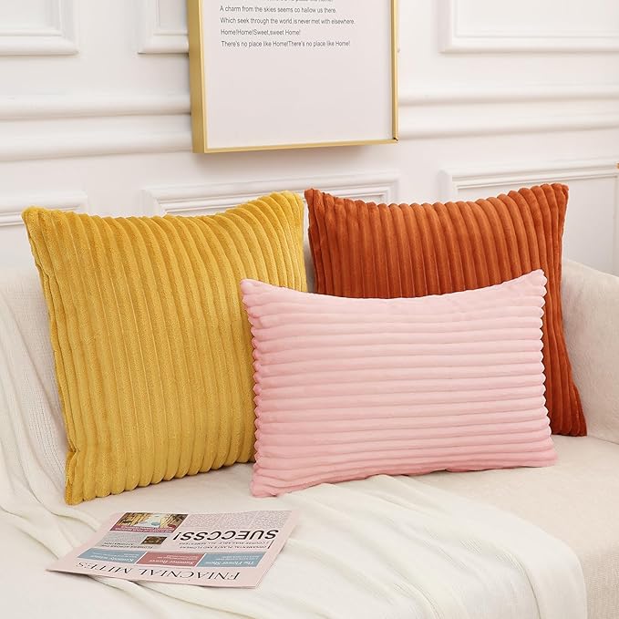 Simmore Decorative Fall Throw Pillow Covers 16x16 Set of 2, Soft Plush Flannel Double-Sided Fluffy Couch Pillow Covers for Sofa Living Room, Pink