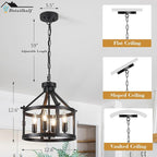 Cage Farmhouse Chandelier,Modern Pendant Light Fixture, Adjustable Height Industrial Black Chandeliers Pendant Light for Dining Room,Kitchen Island,Entryway-4 Light