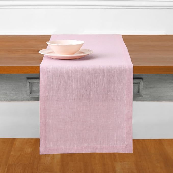 Solino Home Linen Table Runner 156 Inches Long - Athena, 100% Pure Linen Bubblegum Pink Table Runner 14 x 156 Inch for Dining, Halloween