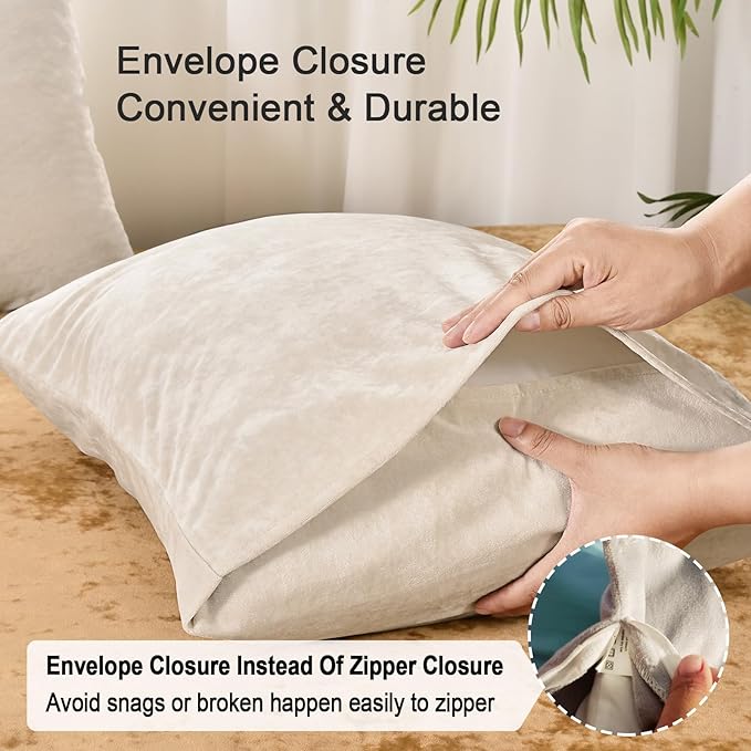 PHF Truly Velvet Pillowcases Standard Size, No Insert, 2 Pack Ultra Soft Breathable Pillow Shams Covers with Envelope Closure, 20" X 26" Luxury Cozy Warm Fuzzy Flannel Pillow Cases, Sand