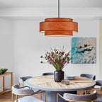 Farmhouse 23.6" Large Drum Wooden Chandelier Vintage 6-Lights Chandelier with Wooden Finish Linen Shade Modern Retro Drum Chandeliers for Dining Room, Kitchen Island, Living Room, Bedroom
