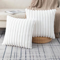 ZLINA Set of 2 Cream White Faux Fur Decorative Throw Pillow Covers Fluffy Striped Pillowcase Cushion Covers 24 x 24 Inch Decor Sofa Couch Bedroom