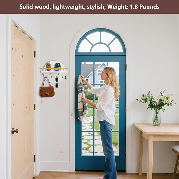 Key Holder Wall Mount with Shelf and Hooks, 11.8 Inch Entryway Gold Key Rack Hanger, Rustic Key Holder for Wall Decor
