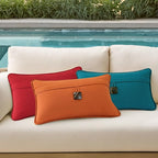 Outdoor Sunbrella Decorative Pillows with Coconut Button Pack of 4, 20" x 12" Outdoor Pillow Set for Couch Bed Throw Patio Sofa, Spectrum Peacock