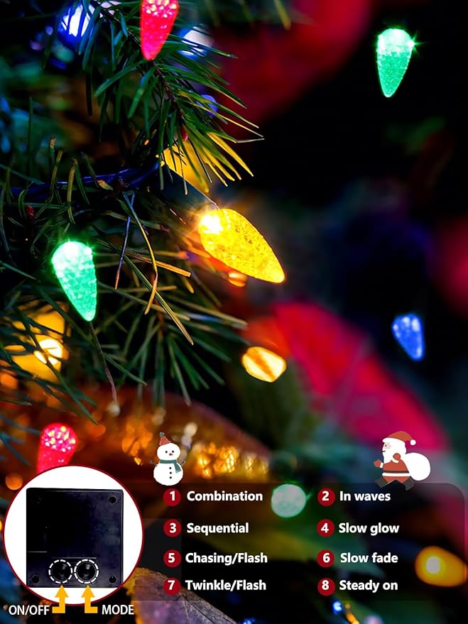 C6 Solar Christmas Lights Outdoor, 50 LED 23FT Christmas Decorations Outdoor Waterproof, Solar String Lights for Outside with 8 Modes, Fairy Twinkle Light for Tree Party Garden Xmas Decor (Multicolor)