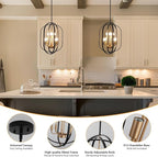 Black and Gold Chandelier for Dining Room, 8-Light Farmhouse Entryway Light Fixture Adjustable Pendant Lights Kitchen Island Rustic Kitchen Chandelier for Entryway, Living Room, Foyer