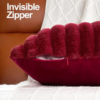 24x24 Pillow Covers, Decorative Faux Fur Throw Pillow Covers for Couch, Sofa Soft Fluffy Pillow Cover with Velvet Back for Living Room, Neutral Home Décor Accent for Bed - Wine Red