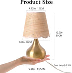 Gold Small Bedside Table Lamp Touche Control 3-Way Dimmable Brass Mini Table Lamps for Nightstand, Rattan Shade Small Table Lamps for Small Spaces for Kitchen Counter, Bookshelf, Bedroom