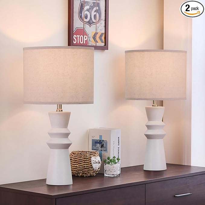 24.75" White Ceramic Table Lamps Set of 2 - Modern Minimalist White Lamps Set of 2 for Living Room, Bedroom & Console Tables, End Tables