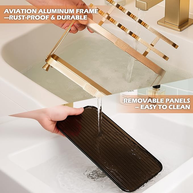 YUPER Bathroom Countertop Organizer, 2-Tier Vanity Organizer With Makeup Brush Holder, Large Countertop Tray for Skincare, Perfume, Cosmetics, Bathroom Sink Organizer Countertop