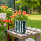 Ceramic Flower Pots 7.6 Inch - Ceramic Planters for Indoor Outdoor Plants, Decorative Plant Pot with Drainage Hole, Round Fluted Planter, Home Room Decor, Housewarming Gifts, Green