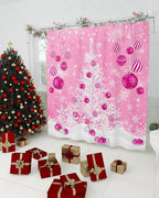 Vandarllin Pink Christmas Shower Curtain, White Xmas Tree Snowflakes Pink Balls Shower Curtains Set with Hooks, Winter Waterproof Fabric Bathroom Curtains Decor Home Accessories,Stall 36 X 72 Inch