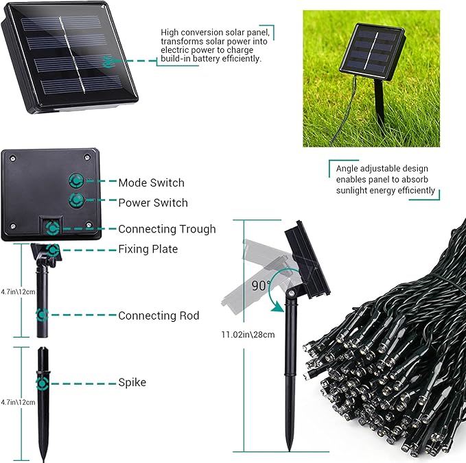 Flacchi 2 Pack Solar String Lights Each 72ft 200 LED 8 Modes Outdoor String Lights Waterproof Solar Fairy Lights for Garden, Patio, Fence, Balcony, Outdoors,Holiday Decoration
