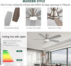 52inch Flush Mount Ceiling Fans with Lights and Remote Control/APP Control, DC Reversible Motor, Noiseless, Dimmable, Low Profile Nickel Ceiling Fan for Bedroom Indoor/Outdoor Use