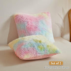 XeGe Rainbow Faux Fur Throw Pillow Covers, Tie Dye Multicolor Shaggy Decorative Pillow Cushion Cover, Luxury Fluffy Plush Pillow Cases for Sofa Bed Zipper Closure, Pack of 2(18''x18'', Rainbow)