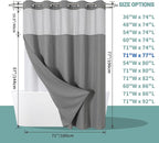 Grey No Hook Waffle Weave Shower Curtain with snap-in Liner Replacement, 230GSM Waterproof Fabric Hotel Shower Curtain Set for Bathroom, Through Mesh Top Window,71Wx77H