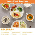 (5 Pack) Portion Control Plate for Balanced Eating, 9" Unbreakable Divided Plates,3 Compartment Plates, Reusable Plastic Plates, BPA Free for Kids Adults (White)