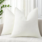 decorUhome Couch Throw Pillow Covers 18x18 Set of 2, Decorative Soft Euro Neutral Chenille Pillow Covers with Elegant Design for Sofa Bed Living Room Home Decor, Cream White