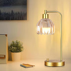 Glass Table Lamp Set of 2,Small Gold Bedside Lamps Dimmable Boho Bedroom Lamp with Tulip Flower Amber Lamp Shade,Vintage Mid Century Modern Mini Nightstand Lamp for Bedroom Living Room