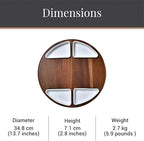 Shanik Upgraded Lazy Susan Cheese Cutting Board Set - Round Acacia Charcuterie Board with 4 Ceramic Bowls - Wedding Gifts - Cheese Serving Platter - Bridal Shower