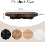 Round Decorative Tray Farmhouse Bathroom Decor Wood Riser Kitchen Countertop Organizer for Perfume, Candle, Plant, 9 inch Walnut