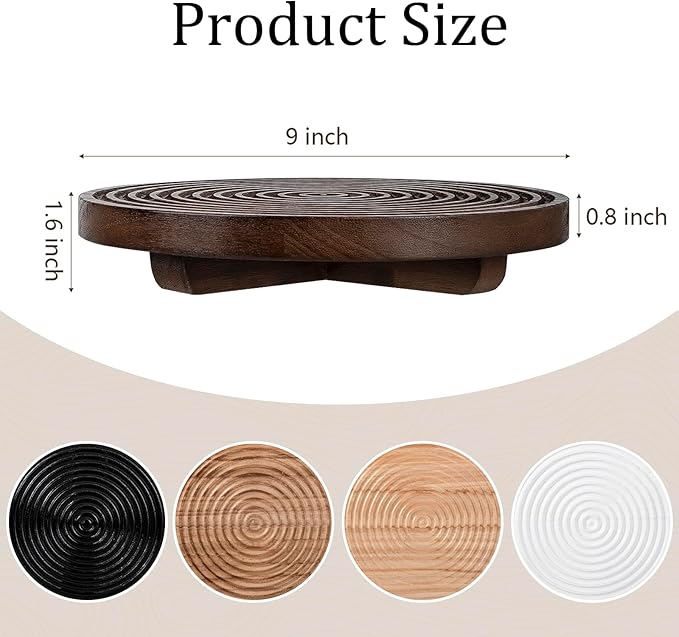 Round Decorative Tray Farmhouse Bathroom Decor Wood Riser Kitchen Countertop Organizer for Perfume, Candle, Plant, 9 inch Walnut