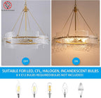 XINGQI Large 8-Light Modern Gold Glass Chandelier 26" Drum Light Fixture Round Water Ripple Pendant Lighting for Dining Room Living Room Kitchen Island Office