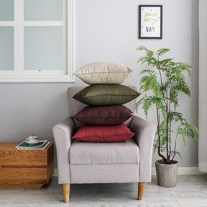 Jeanerlor Cotton Linen Square Decorative Throw Pillow Case Cushion Cover with Twin Needles Stitch on Edge, 12"x20"(30 x 50cm), 2 Pcs, Olive Green