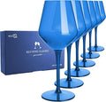 MICHLEY Colored Wine Glasses Set of 6 Unbreakable Tritan-Plastic Drinkware Gift 15oz for Outdoor Home Party, Blue