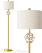 Oneach 61.5" Modern Floor Lamp for Living Room, Gold Boho Standing Lamp with Rattan Glass Design, Rotary Switch, Farmhouse Tall Lamps for Bedroom Office Dining Room (Without Bulb)