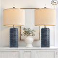 PoKat 23" Blue Table Lamps, Farmhouse Bedside Lamps for Bedroom Set of 2, Ceramic End Table Lamps for Living Room, Traditional Nightstand Desk Lamps, Medium