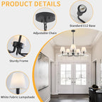 29.52" Black Farmhouse Chandelier with Fabric Shade, 5-Arm Vintage Modern Dining Room Light Fixture, Kitchen Island Pendant Hanging Foyer Light Fixture for Entryway Hallway Living Room Over Table