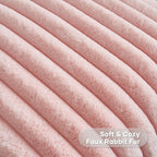 FUTEI Pink Striped Decorative Throw Pillow Covers 16x16 Inch Set of 2,Square Winter Decorations Couch Pillow Case,Soft Cozy Faux Rabbit Fur & Velvet Back,Modern Home Decor for Bed