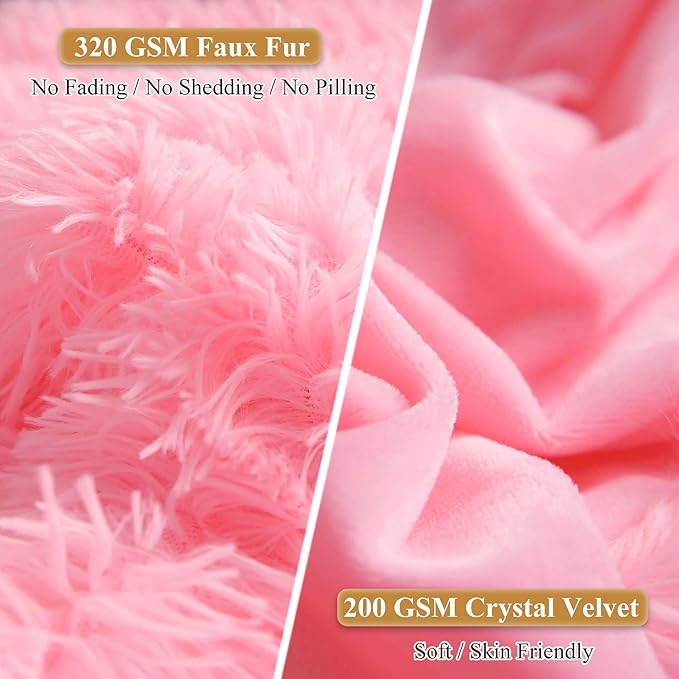 XeGe Faux Fur Throw Pillow Cases, Plush Shaggy Ultra Soft Pillow Covers, Fluffy Crystal Velvet Decorative Pillowcases, Furry Fuzzy Pillow Shams Zipper Closure, Set of 2 (King, Light Pink)