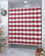 Christmas Shower Curtain,Rustic Burgundy White Buffalo Check Plaid Pattern Shower Curtains Set with Hooks, Farmhouse Waterproof Fabric Bathroom Curtains Decor Home Accessories, Stall Long 54 X 78 Inch