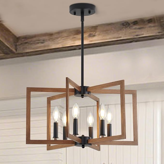 Farmhouse Dining Room Light Fixture, 6-Light Chandelier Modern Metal Industrial Chandelier Lighting for Farmhouse Kitchen Entryway Living Room (E12 Bulbs Not Included)