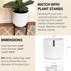Fox & Fern Large 12 Inch Planter with Drainage Plug — Premium Polystone White Plant Pot; Modern Planter with 3D Texture and Ceramic Finish; 12 Inch Pots for Plants Indoor & Outdoor
