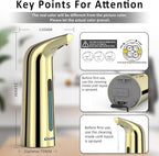 Convenient Automatic Soap Dispenser,4 Adjustable Levels Touchless Hand Sanitizer Pump with Infrared Sensor, 400 ml Countertop Electric Soap Dispenser for Bathroom,Kitchen (Gold2)