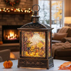 12.5'' Fall Snow Globe Lantern - Thanksgiving Glittering Lighted Lantern, Fall Decorations Autumn Harvest Day Gifts, Home Fall Halloween Decor (Scarecrow &Turkey)