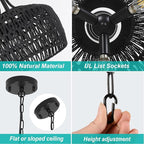 HMVPL Black Rattan Chandelier for Dining Room, 3-Light Boho Light Fixture with Woven Lampshade, Wicker Pendant Light Ceiling Hanging, Farmhouse Kitchen Chandelier for Bedroom Living Room Entryway