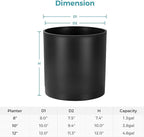 FaithLand 8-Inch Modern Cylinder Planter, Thick-Walled Plastic Plant Pot with Drainage Holes and Detachable Saucer, Matte Black, Ideal for Indoor & Outdoor Plants Flowers