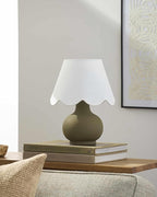 BoutiqueRugs Navarro Boho Ceramic Bedside Table Lamp for Bedroom Nightstand and Living Room - Shade Cotton - White, Green - 13" H