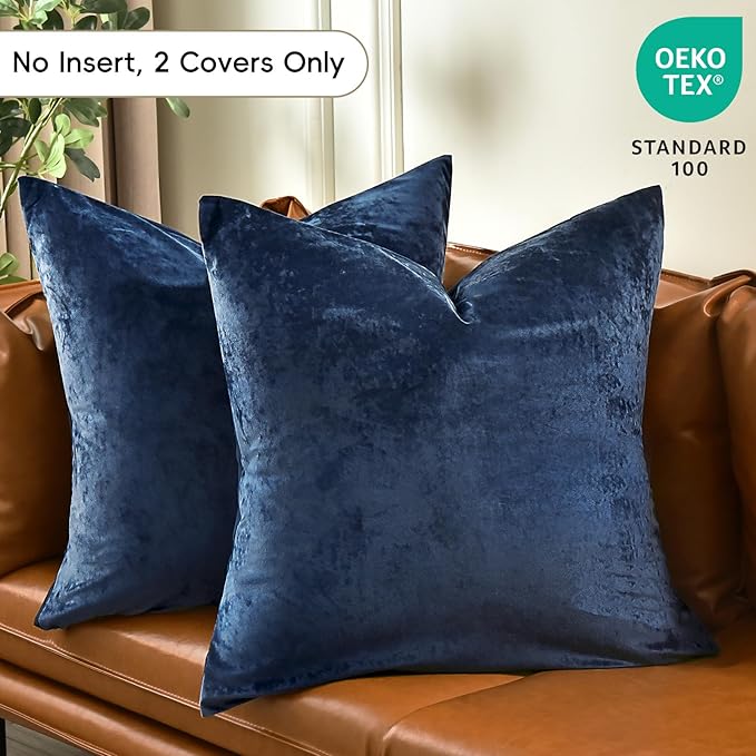 PHF Truly Velvet Euro Sham, 26"x 26",No Insert, 2 Pack Color Gradient Euro Throw Pillow Covers, Ultra Soft Cozy European Pillow Covers for Luxurious Home Decorative, No Shedding, No Pilling, Navy Blue