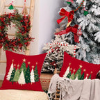 AACORS Christmas Pillow Covers 20X20 Set of 2,Watercolor Christmas Tree Stars Decoration Holiday Farmhouse Winter Pillow Case for Sofa Couch Decor（Red） AA231-20-2