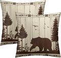 Bear Throw Pillow Covers Set of 2 Soft Wild Animal Rustic Wood Grain Cabin Brown Decorative Pillowcases Cushion Cover for for Couch Sofa Outdoor Farmhouse Decor