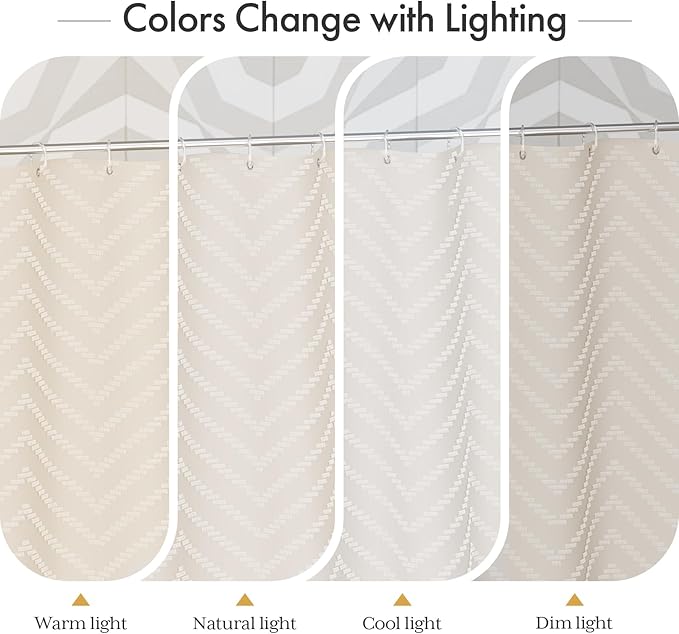 AmazerBath Boho Farmhouse Shower Curtain with Tassels, Beige Shower Curtain Set Fabric, Soft Cloth Chevron Rustic Shower Curtain with Hooks, Hotel Quality, 72x72 Inches