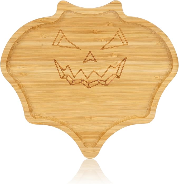 WILLKOMMEN Halloween Serving Platter, Bat Shaped Charcuterie Board, Bamboo Serving Tray 10" x 9" for Party Child Spooky Cheese Appetizer Board Serving Dishes Plate for Snacks, Candy, Cookies