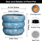 SQOWL 8 Inch Plant Pot with Drainage Hole - Ceramic Pot for Plants Outdoor Planter for Indoor Plants Decorative Plant Pot Medium Flower Pot Round Planter for Bathroom House Decor Blue